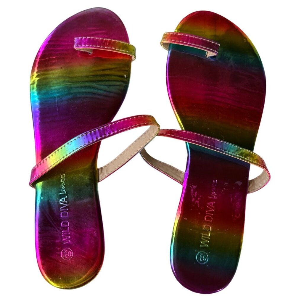 Wild Diva Lounge Multicolored Stripe Flat Heeled Sandals Women's Size 8.5